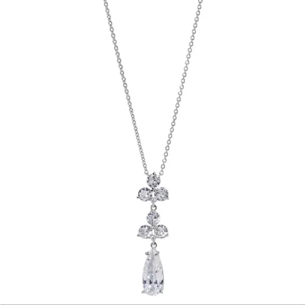 Elio Danori Silver-Tone Mixed Stone Lariat Necklace 16” + 2” Extender | Bridal F
